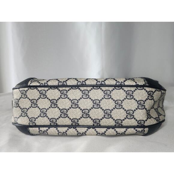 Gucci GG Canvas Shoulder Bag Dark Navy Leather Trim Vintage Adjustable Strap - Picture 7 of 16